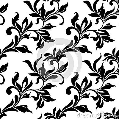 Elegant seamless pattern. Tracery of swirls and leaves on a whit Vector Illustration