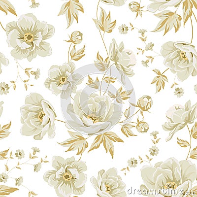 Elegant seamless peony pattern. Vector Illustration