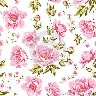 Elegant seamless peony pattern. Vector Illustration