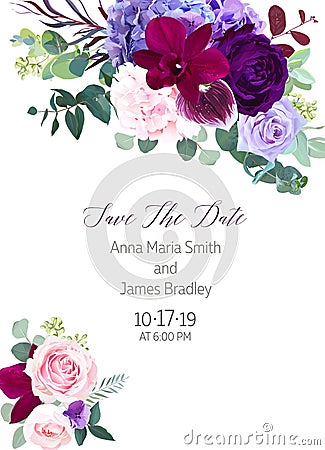 Elegant seasonal dark flowers vector design wedding frame Vector Illustration