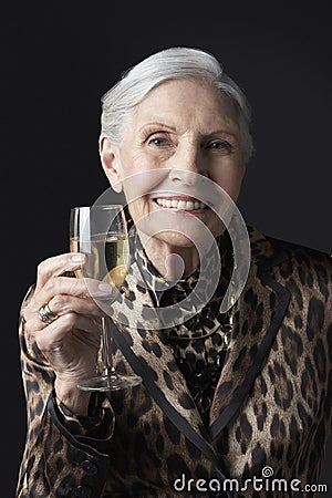 Elegant Senior Woman With Wineglass Stock Photo