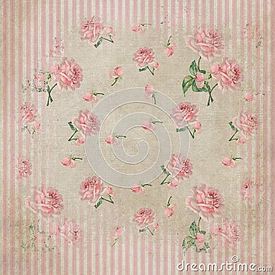 Elegant shabby roses & stripes background Stock Photo