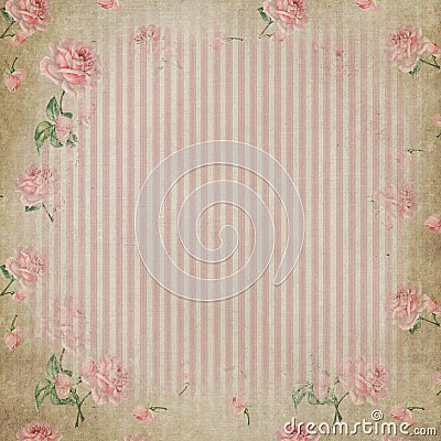 Elegant shabby stripes and roses Stock Photo