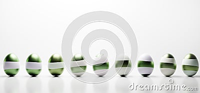 Elegant shiny Easter eggs painted in green stripes Stock Photo