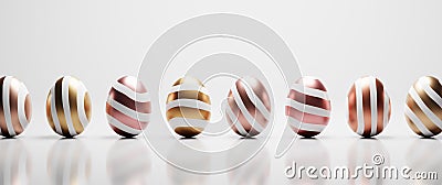 Elegant shiny white Easter eggs with golden and rose gold stripes Stock Photo