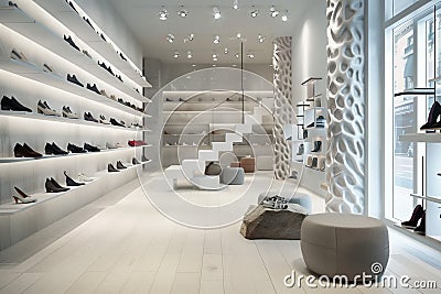 Elegant shoe store with unique staircase design Stock Photo