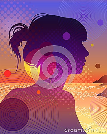 An elegant silhouette of a young woman Vector Illustration