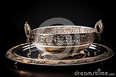 Elegant Silver plate serving on table. Generate Ai Stock Photo