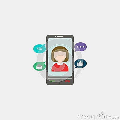 Elegant smartphone with colorful screen icons, applications. Mobile phone. Vector illustration. EPS 10 Cartoon Illustration