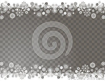 Elegant snow border on a transparent background. Abstract snowflakes background for your Merry Christmas and Happy New Year design Cartoon Illustration