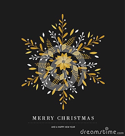 Elegant snowflake poster, winter icon, Merry Christmas greeting card Vector Illustration