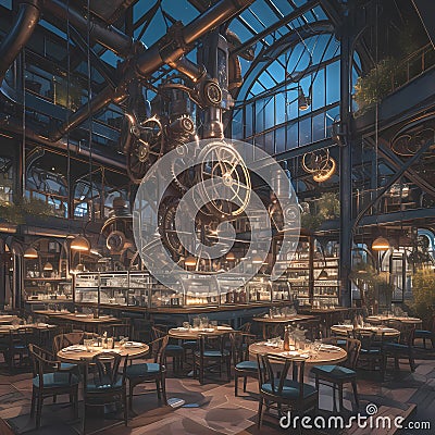 Elegant Steampunk Cafe - Exquisite Ambiance & Atmosphere Stock Photo