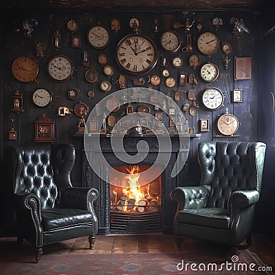 Elegant Steampunk-Inspired Hotel Suite Stock Photo