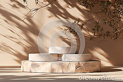 Elegant Stone Product Podium Mockup Minimal Scene for Social Media Banners, Promotions, and Cosmetic Showcases. created with Stock Photo
