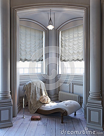 Elegant style sitting Victorian reading space. Stock Photo