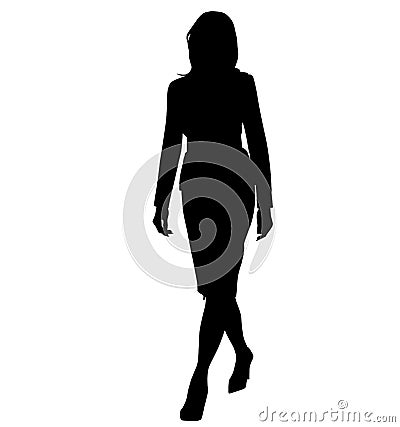 Elegant and stylish business woman very expressive goes to work on foot, from work. Dressed in knee-length business dress Stock Photo