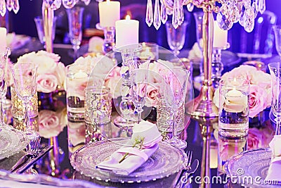 Elegant table set for an event party or wedding reception Stock Photo