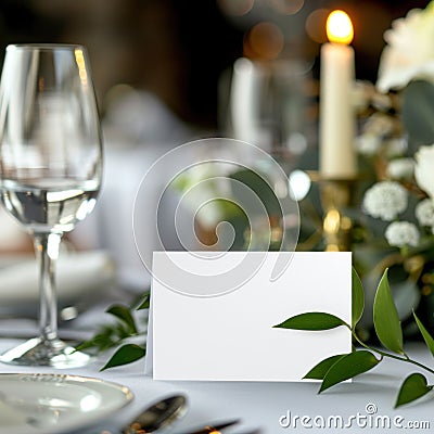 Elegant Table Setting with Blank Card. Generative ai Cartoon Illustration