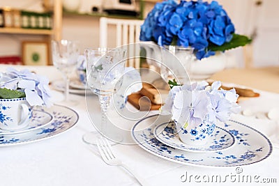 Elegant table setting with flowers Stock Photo