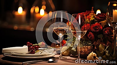 elegant table wine drink intimate Cartoon Illustration