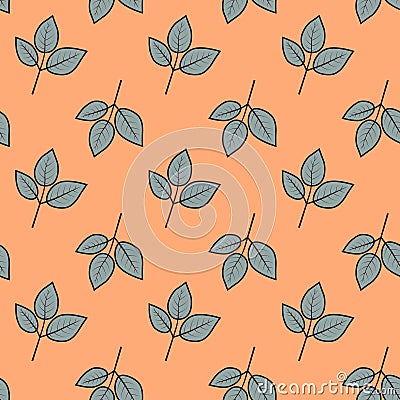 Elegant teal leaves on a soft peach background create a seamless, repeating pattern Vector Illustration