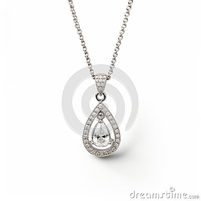 Elegant Tear Shape Diamond Pendant In 18k White Gold Stock Photo