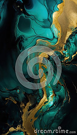 Elegant texture of marbled gold, jade and charcoal. Stock Photo