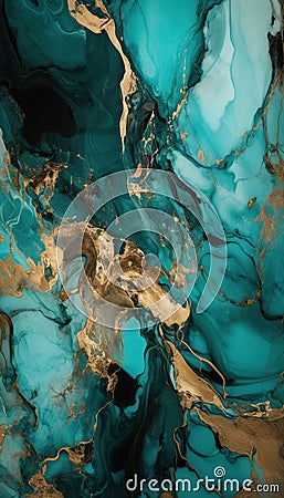 Elegant texture of marbled gold, jade and charcoal. Stock Photo