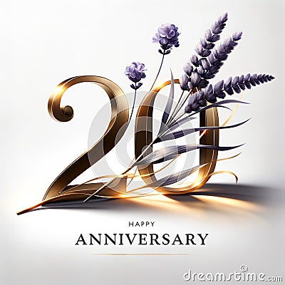 Elegant 20th Anniversary with Golden Numerals and Lavender Stock Photo