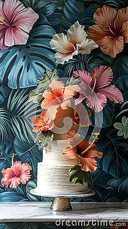 wedding cake decorated flowers AI Generated Stock Photo