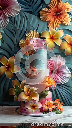 wedding cake decorated flowers AI Generated Stock Photo