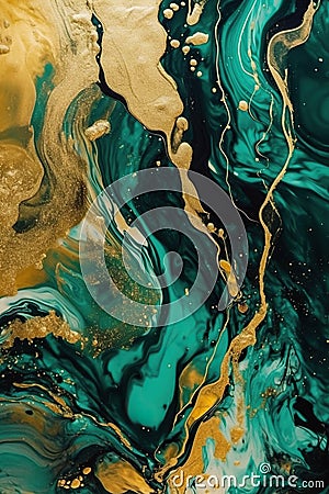 Elegant tile texture of marbled gold, jade and charcoal. Stock Photo