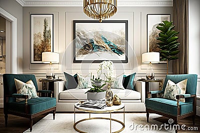 Elegant Transitional Living Room with Stunning Design Stock Photo