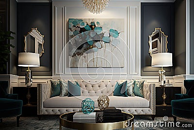 Elegant Transitional Living Room with Stunning Design Stock Photo