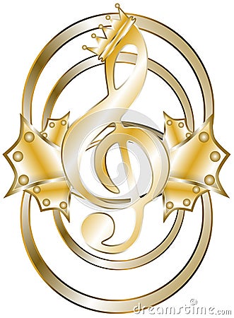 Elegant treble clef in gold isolated Stock Photo