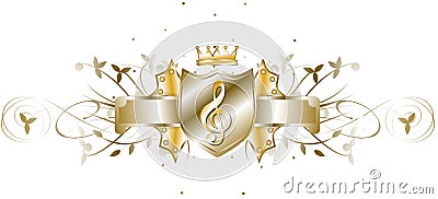 Elegant treble clef on shield isolated Stock Photo