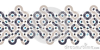 Elegant Truchet seamless vector pattern Border. Geometric background with random tiled wavy shapes, circles and semicircles. Moder Vector Illustration