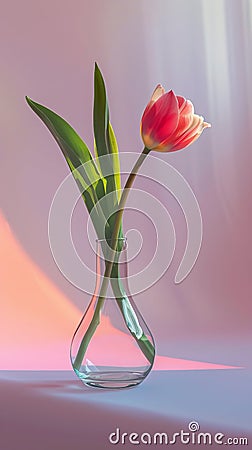 Elegant tulip in a glass vase against a soft colored background Stock Photo