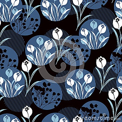 Elegant Tulip and Wildflower Botanical Vector Pattern Vector Illustration