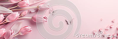 Elegant tulips Banner with Copy Space Frame for Valentines Day or Wedding Events, spring, easter Stock Photo