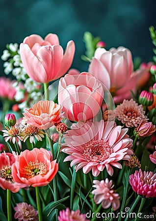 Elegant Tulips and Dahlias Arrangement Stock Photo