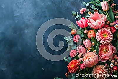 Elegant Tulips and Dahlias Arrangement Stock Photo