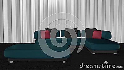 Elegant, turquoise-gray leather sofa Stock Photo