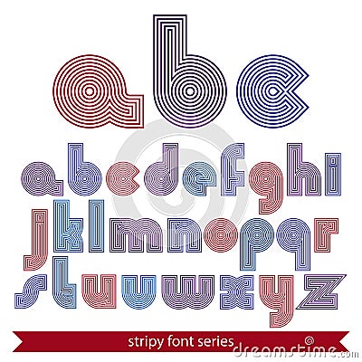 Elegant unusual striped typescript, colorful lined round letters Vector Illustration