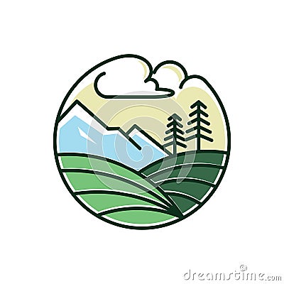 Elegant Valley Mountain Nature Line Logo Template Vector Illustration