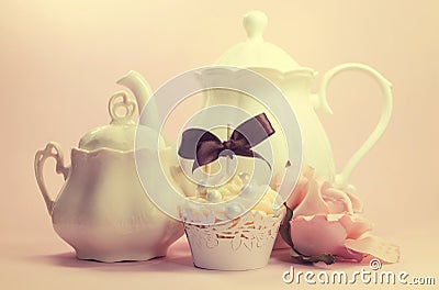 Elegant vintage retro shabby chic style afternoon or morning tea setting Stock Photo