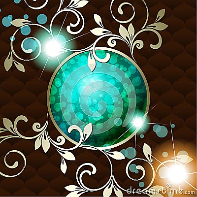 Elegant vintage rococo emblem in dark green Stock Photo