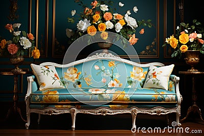 Elegant Vintage Sofa - Stylish Retro Couch - Ideal for Cozy and Chic Interior Decor Stock Photo