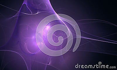 Elegant violet 3d fluid with glow, curls and swirls in deep dark space. Stock Photo