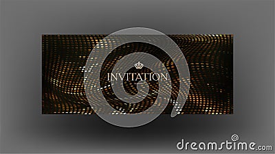 Elegant VIP invitation banner with golden pattern made from metallic circles. Vector Illustration
